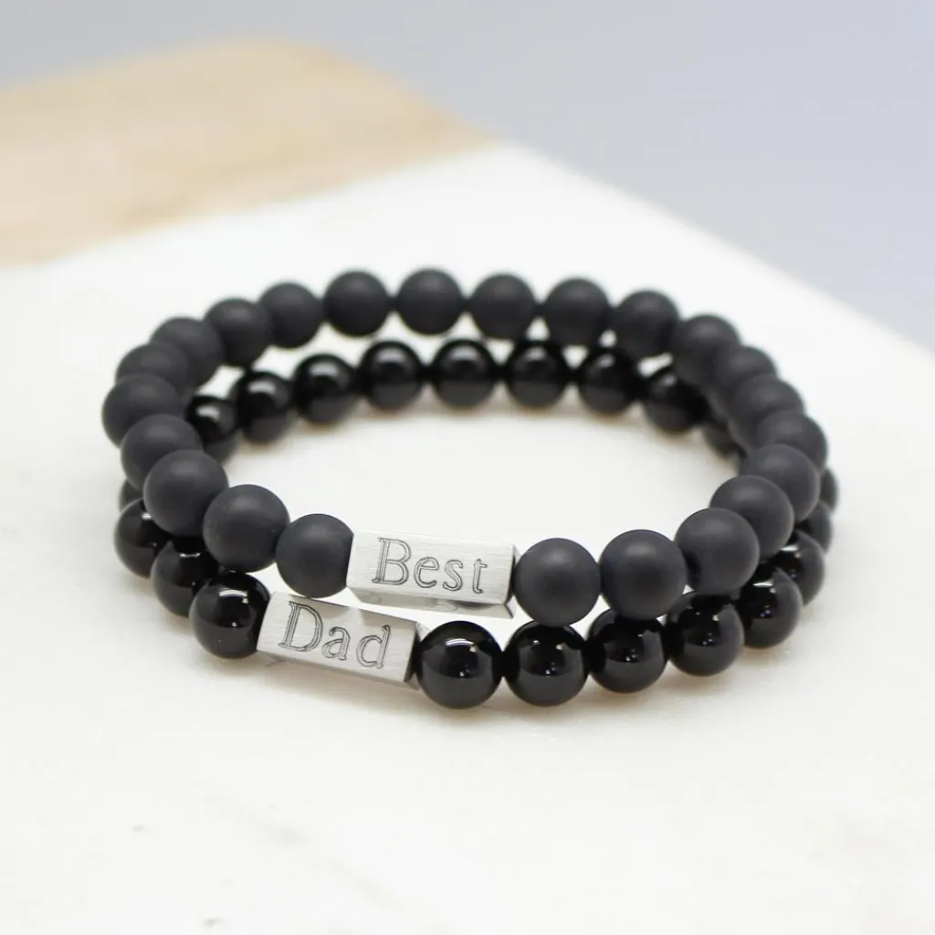 Online Bracelet papa perles mates personnalisable (acier) Cadeaux Papa