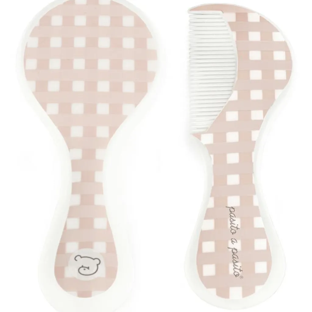 Discount Brosse et peigne carrés Vichy rose Peigne Et Brosse