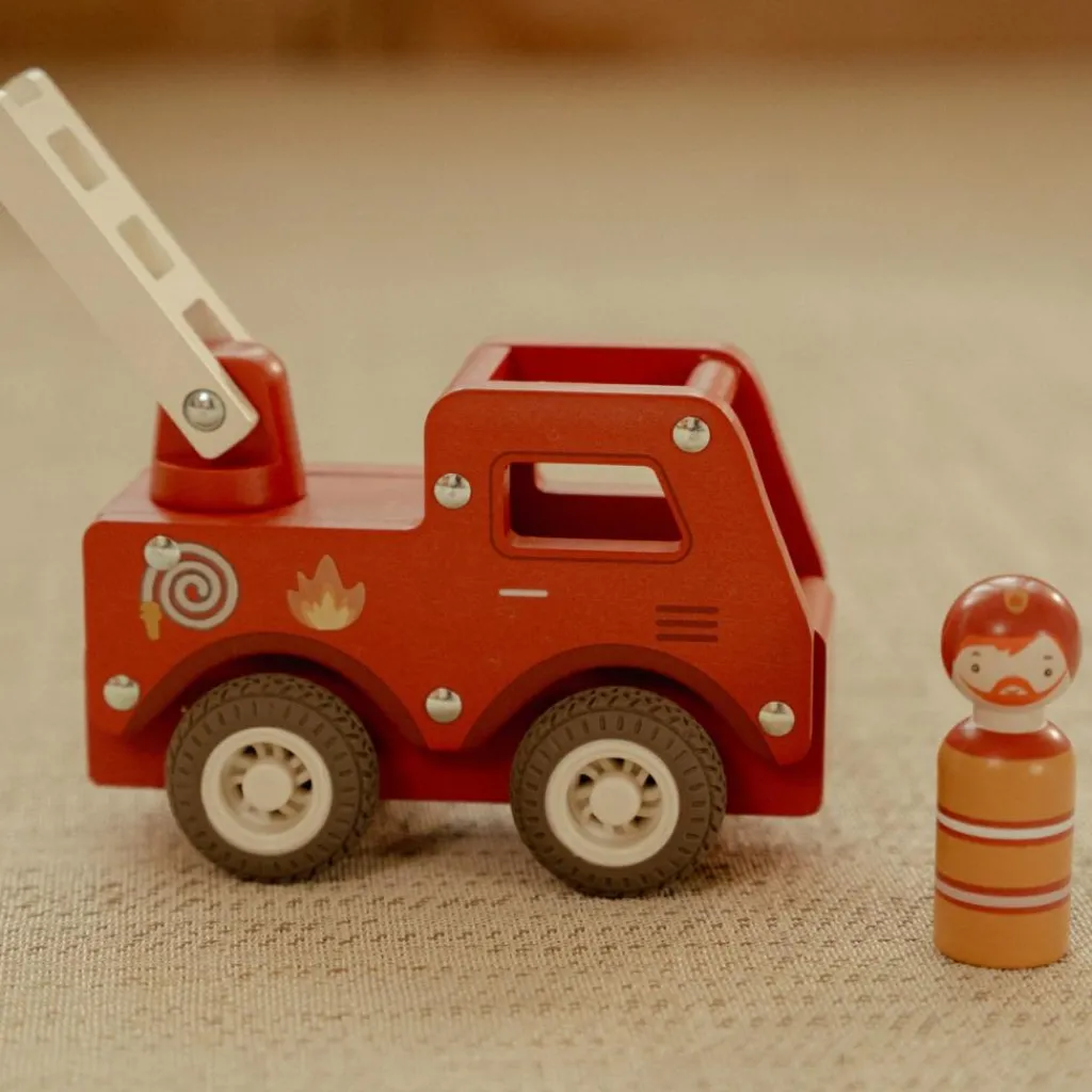 New Camion de pompiers 1er âge en bois Petites Voitures, Véhicules Et Circuits