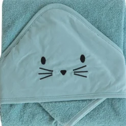 Domiva Cape de bain + gant chat bleu Nil (75 x 75 cm)