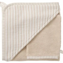 BB & Co Cape de bain + gant éponge bambou et gaze rayé galet