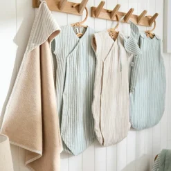 BB & Co Cape de bain + gant éponge bambou et gaze rayé galet