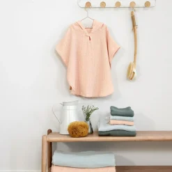 Lässig Cape de bain en mousseline-terry Pois rose-pêche