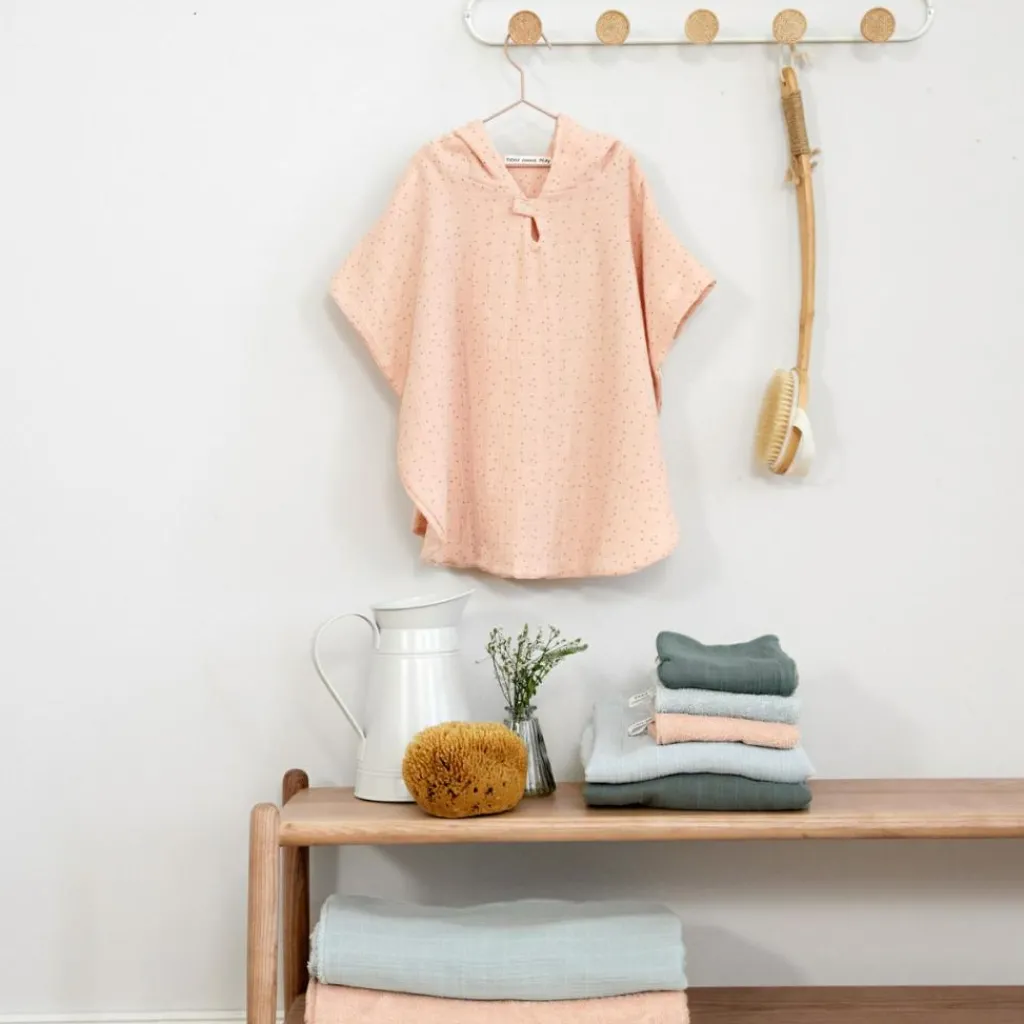 Lässig Cape de bain en mousseline-terry Pois rose-pêche