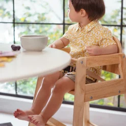 New Chaise haute empilable en bois Emma Naturel Chaise Haute