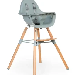 Childhome Chaise haute en bois naturel Evolu 2 menthe + arceau