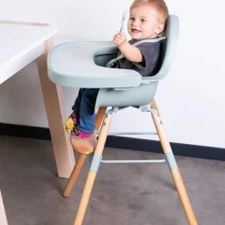 Childhome Chaise haute en bois naturel Evolu 2 menthe + arceau