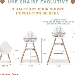 Childhome Chaise haute en bois naturel Evolu 2 menthe + arceau