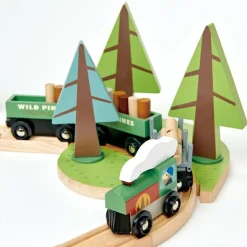 Discount Circuit train en bois Pins sauvages (30 pièces) Petites Voitures, Véhicules Et Circuits