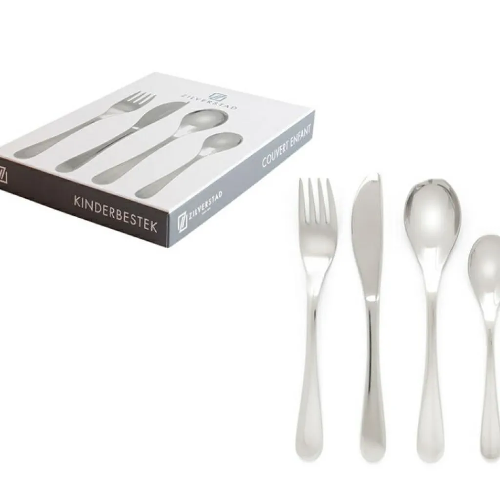 Zilverstad Coffret 4 couverts enfant lisses personnalisable (4 pièces)