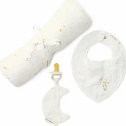 Coffret cadeau attache-sucette, bavoir bandana et lange XL Moon & Stars Coffret Cadeau Naissance