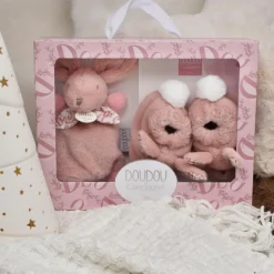 Discount Coffret Chaussons et Doudou Rose Lapin Doudou Coffret Cadeau Naissance