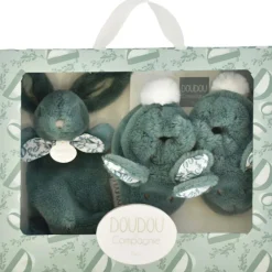Clearance Coffret Chaussons et Doudou Vert Sauge Lapin Doudou Coffret Cadeau Naissance