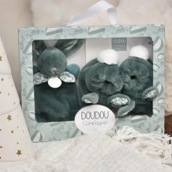 Clearance Coffret Chaussons et Doudou Vert Sauge Lapin Doudou Coffret Cadeau Naissance