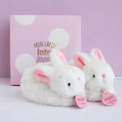 Hot Coffret chaussons hochet Mon tout petit lapin rose (0-6 mois) Chaussons