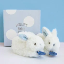 Hot Coffret chaussons hochet Mon tout petit lapin bleu (0-6 mois) Chaussons