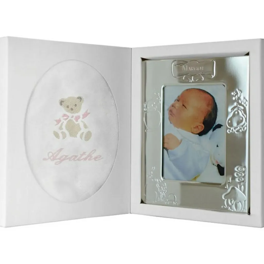 Clearance Coffret de naissance cadre + lange rose (personnalisable) Coffret Cadeau Naissance