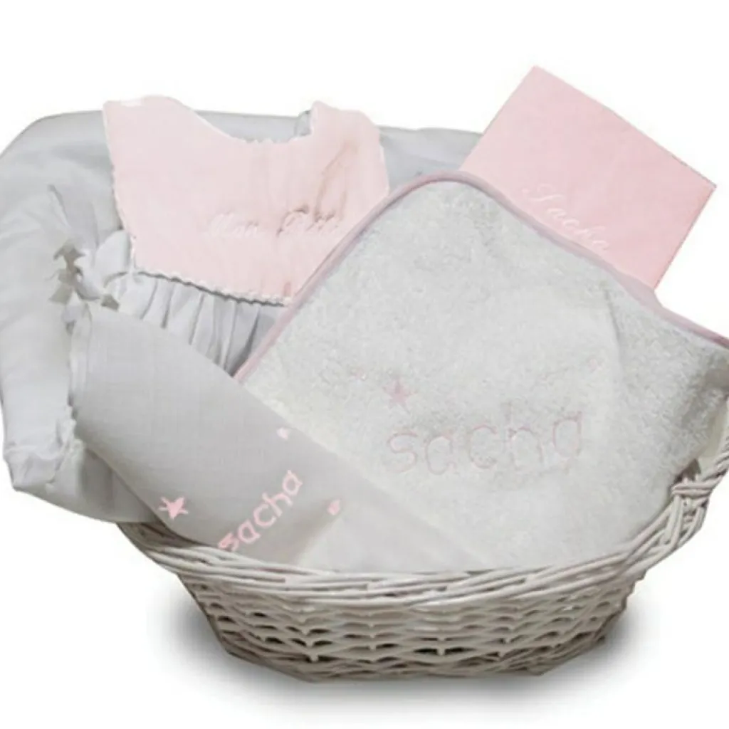 ANVIE Coffret de naissance corbeille rose (personnalisable)