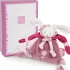 Doudou et Compagnie Coffret doudou attache sucette lapin Cerise