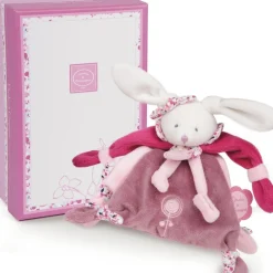 Doudou et Compagnie Coffret doudou attache sucette lapin Cerise