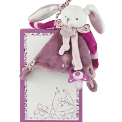 Doudou et Compagnie Coffret doudou attache sucette lapin Cerise