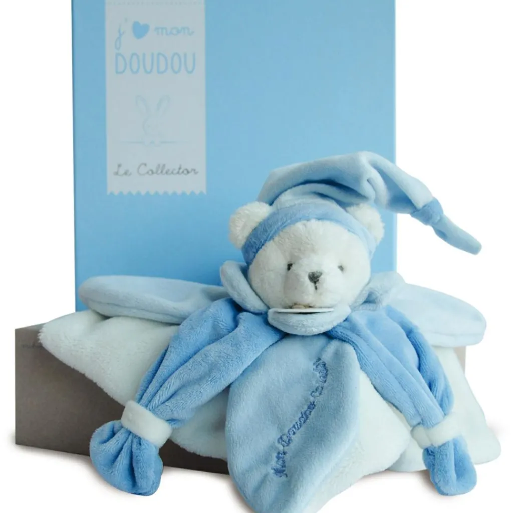 Doudou et Compagnie Coffret doudou pétale J'aime mon doudou ours bleu (24 cm)