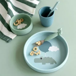 Clearance Coffret repas en silicone Happy clouds bleu (3 pièces) Coffret Repas