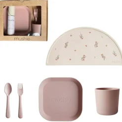 Mushie Coffret repas en silicone Blush (3 pièces)