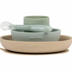 Nattou Coffret repas en silicone sable-vert (4 pièces)