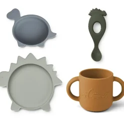 Sale Coffret repas en silicone Vivi Dino bleu, vert et moutarde (4 pièces) Coffret Repas