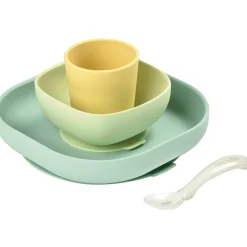 Béaba Coffret repas en silicone jaune et vert (4 pièces)