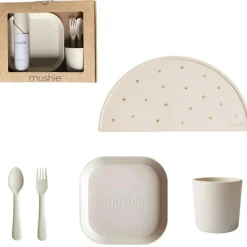 Mushie Coffret repas en silicone Ivory (5 pièces)