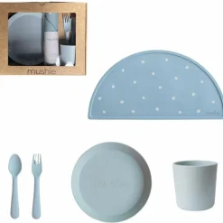 Mushie Coffret repas Round Powder Blue (4 pièces)