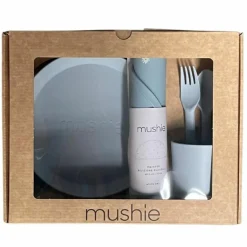 Mushie Coffret repas Round Powder Blue (4 pièces)
