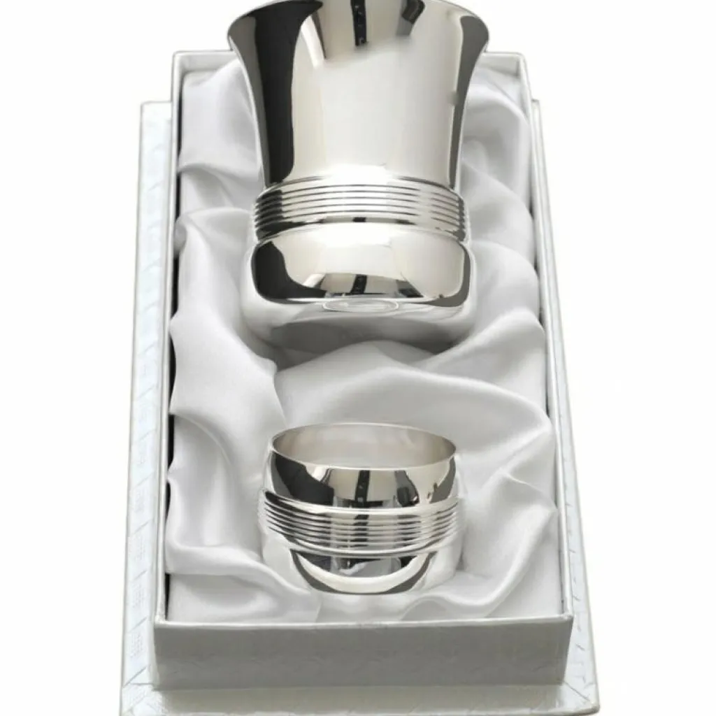 Clearance Coffret timbale et rond de serviette Filets personnalisable (métal argenté) Coffret Orfèvrerie