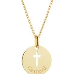 Petits trésors Collier chaîne croix ajourée personnalisable (plaqué or 18 carats)