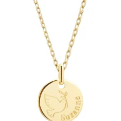 Enfant Petits trésors Collier chaîne dessin Colombe personnalisable (plaqué or)