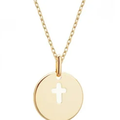 Petits trésors Collier enfant médaille Croix ivoire plaqué or 42 cm (personnalisable)