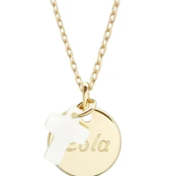 Petits trésors Collier enfant médaille et croix en nacre personnalisable (plaqué or)