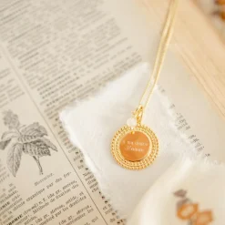 Outlet Collier médaille Sun pierre fine personnalisable (or jaune 18 carats) Collier Maman
