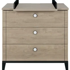 Galipette Commode à langer 3 tiroirs en chêne blond noir Marcel