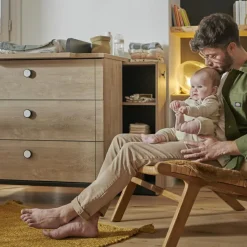 Galipette Commode à langer 3 tiroirs en chêne blond noir Marcel