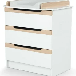 AT4 Commode à langer en bois de hêtre verni Carrousel blanc