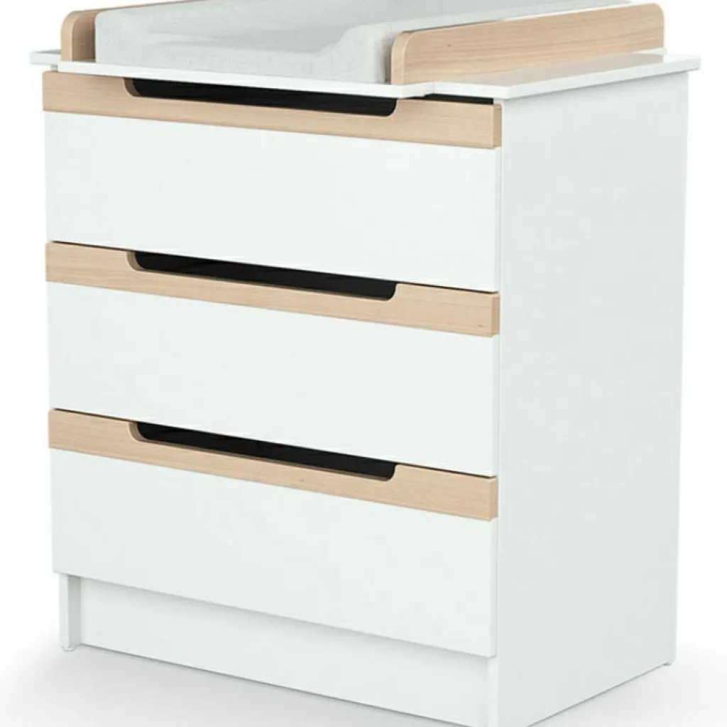 AT4 Commode à langer en bois de hêtre verni Carrousel blanc