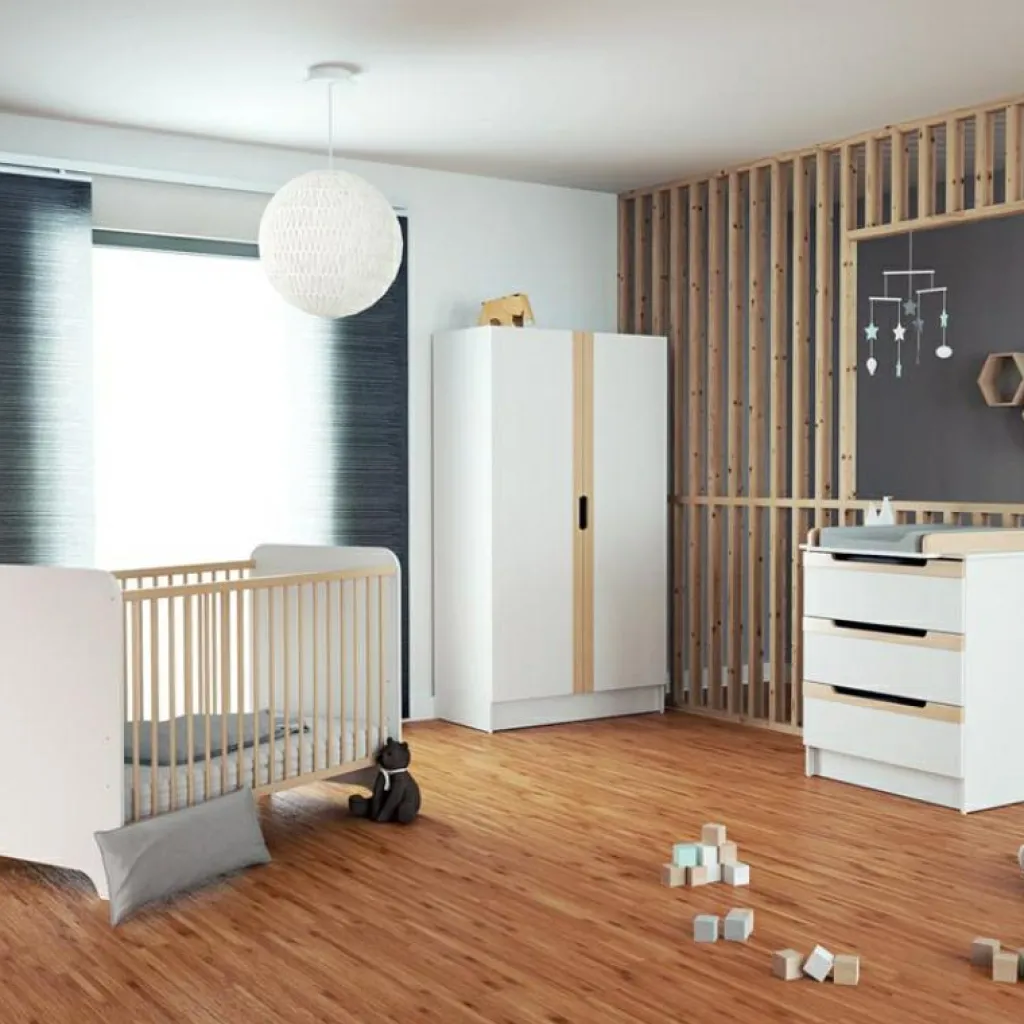 AT4 Commode à langer en bois de hêtre verni Carrousel blanc