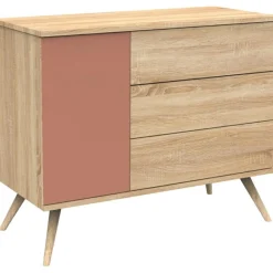 Sauthon mobilier Commode 3 tiroir et 1 porte Seventies terracotta
