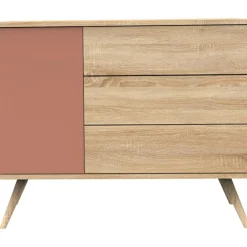 Sauthon mobilier Commode 3 tiroir et 1 porte Seventies terracotta