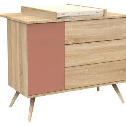 Sauthon mobilier Commode 3 tiroir et 1 porte Seventies terracotta