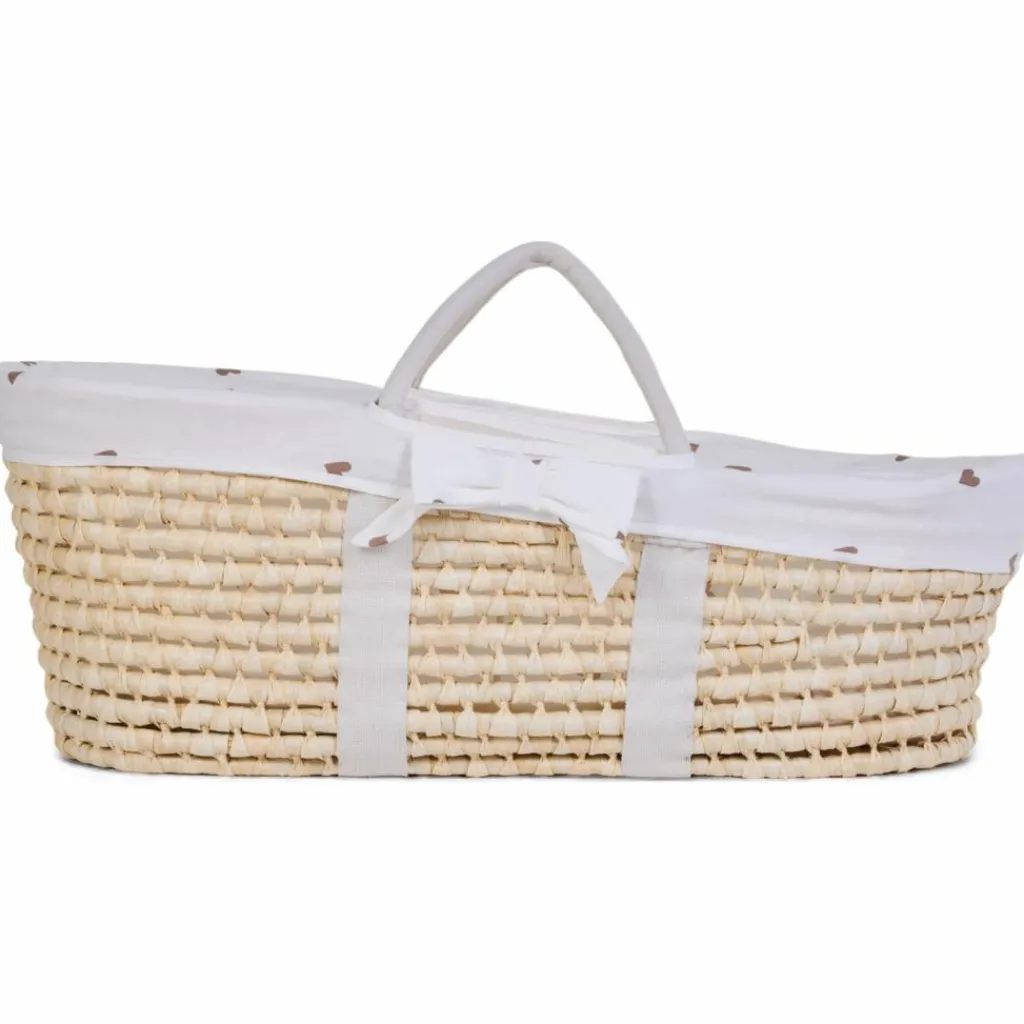 Discount Couffin moïse naturel avec matelas et habillage jersey cœurs Couffin Et Accessoires
