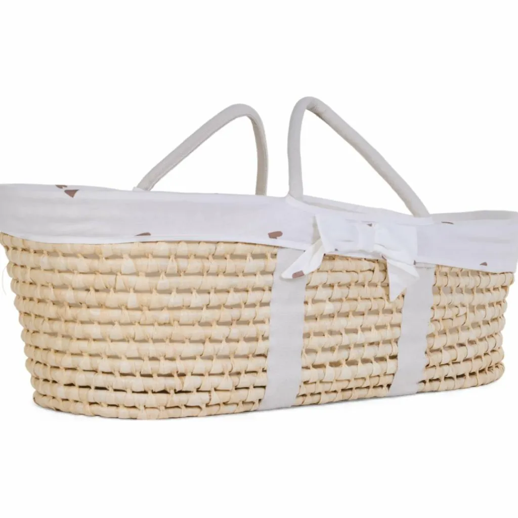 Discount Couffin moïse naturel avec matelas et habillage jersey cœurs Couffin Et Accessoires